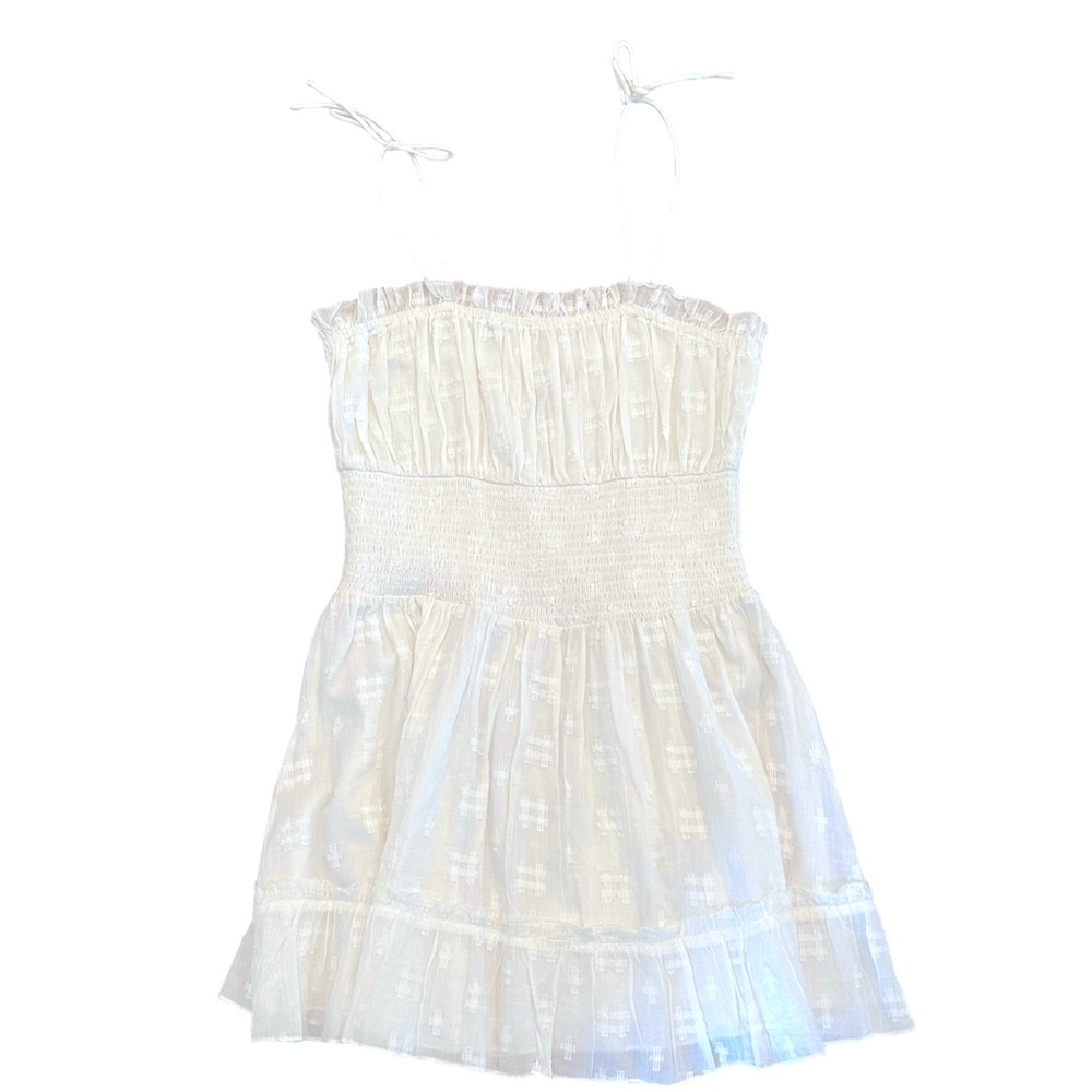 Cleobella Mar Ruffle White Marrakesh Smocked Textured Spaghetti Strap Dress L - Picture 2 of 16